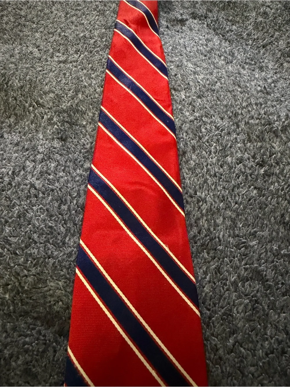 Tommy Hilfiger Men's 100% Silk Red and Navy Blue Striped Necktie